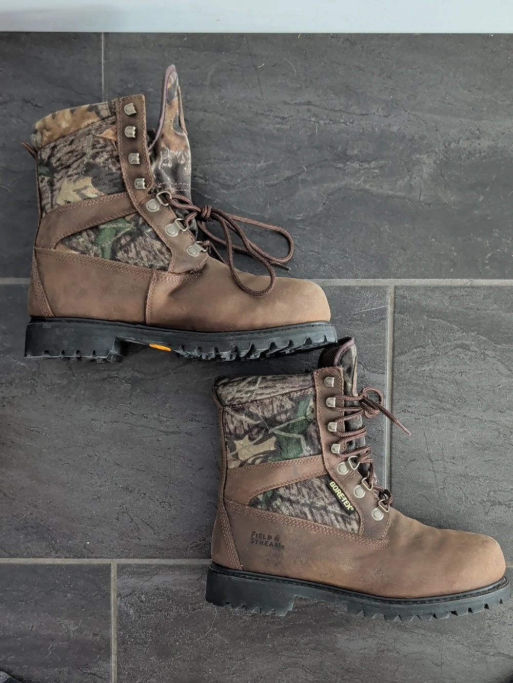 Field & Stream Camo Goretex Leather Lace Up Hunting Boots Size 10½